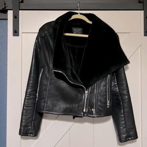 BLANKNYC Aviation Jacket Black faux leather inside shearling Size Large
